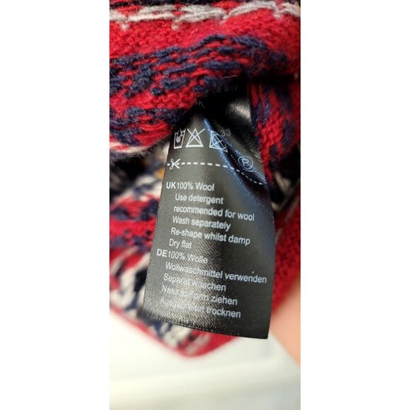 Barbour 100% Wool Sz. L Grandpa Pattern Holiday Sweater Jumper Red and Stripe - Picture 5 of 7